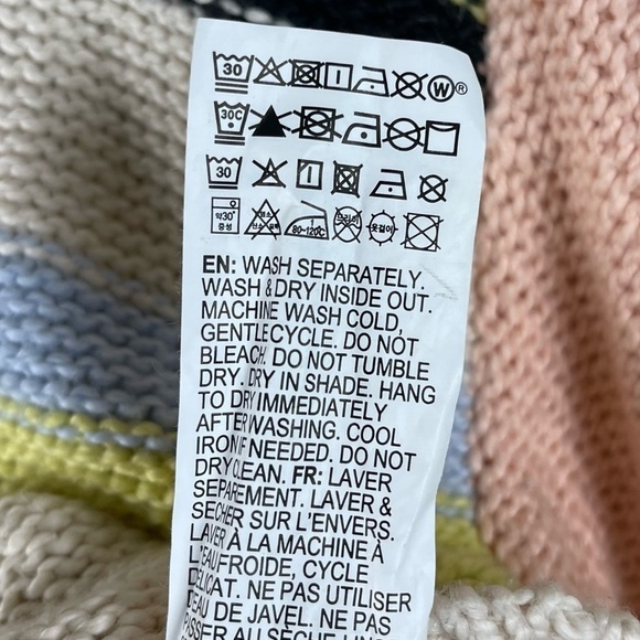 Billabong Size Large Seeing Stripes Sweater Pastel Colorblock Beachy Boho Hippie - Picture 9 of 12